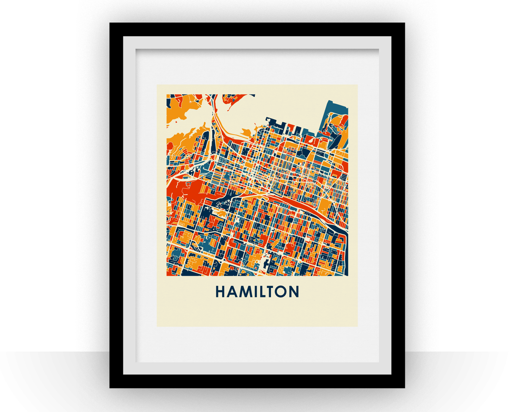 Affiche cartographique de Hamilton - Style Chroma