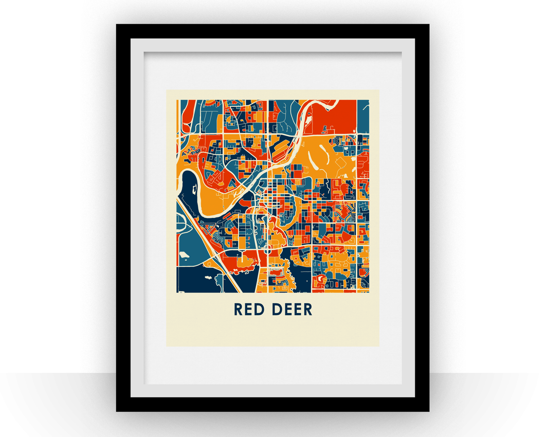 Red Deer Alberta Map Print - Full Color Map Poster