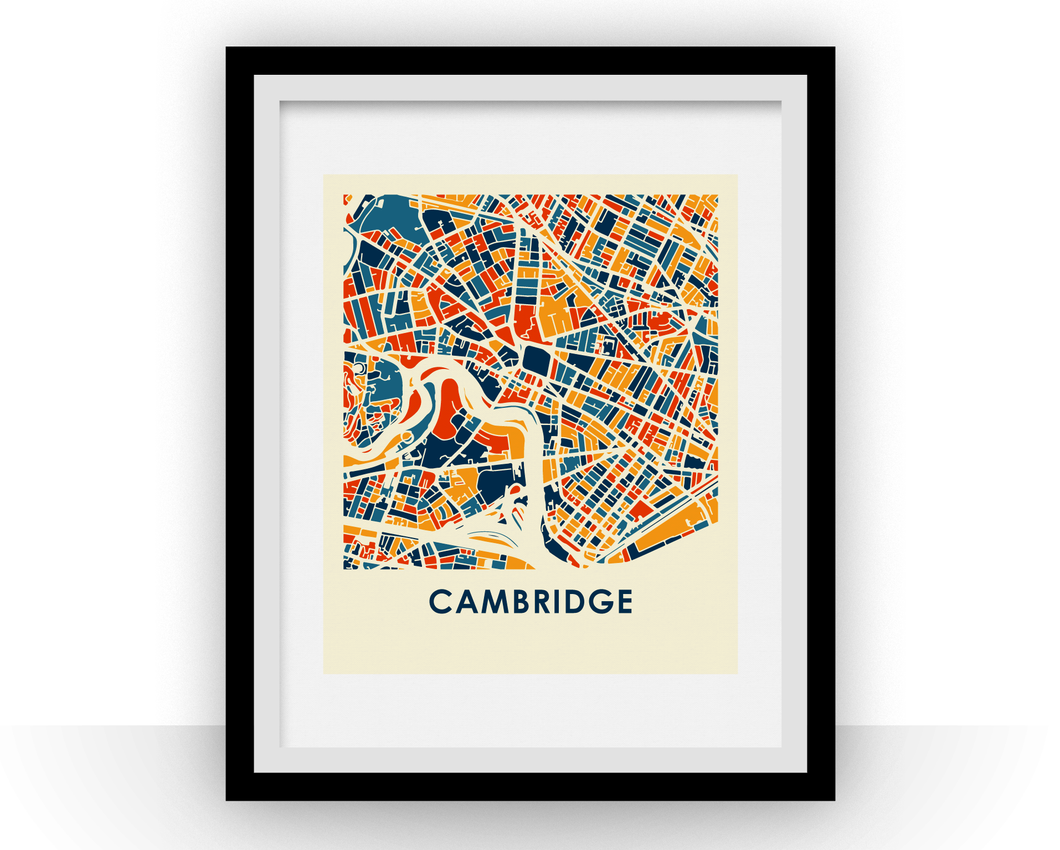 Affiche cartographique de Cambridge MA - Style Chroma