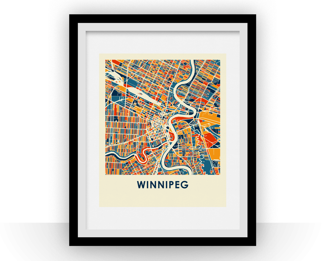 Affiche cartographique de Winnipeg - Style Chroma