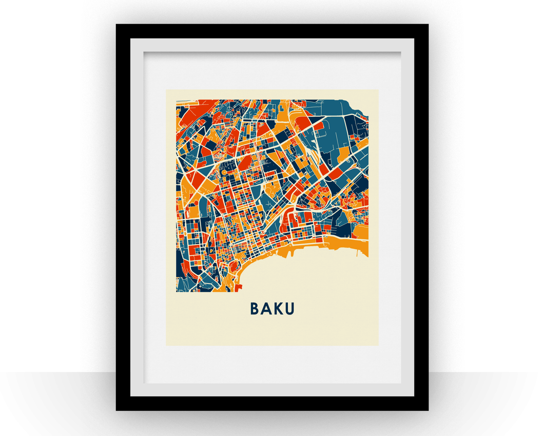 Affiche cartographique de Baku - Style Chroma