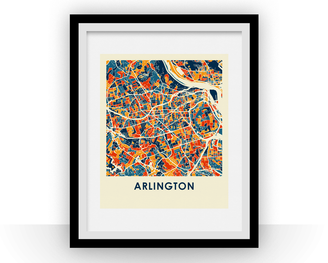 Affiche cartographique de Arlington VA - Style Chroma