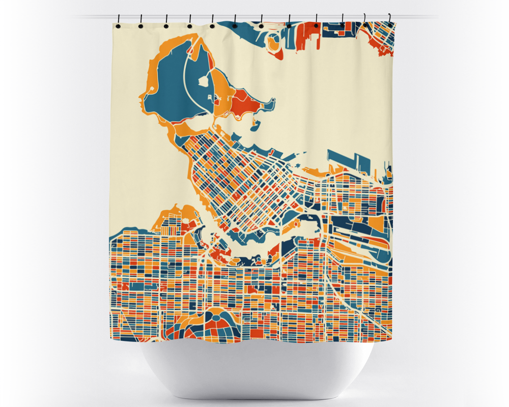 Vancouver Map Shower Curtain - canada Shower Curtain - Chroma Series