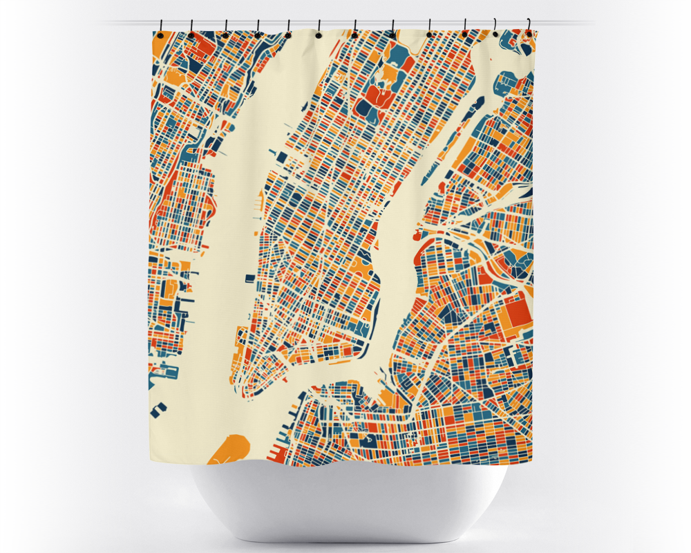 New York City Map Shower Curtain - usa Shower Curtain - Chroma Series