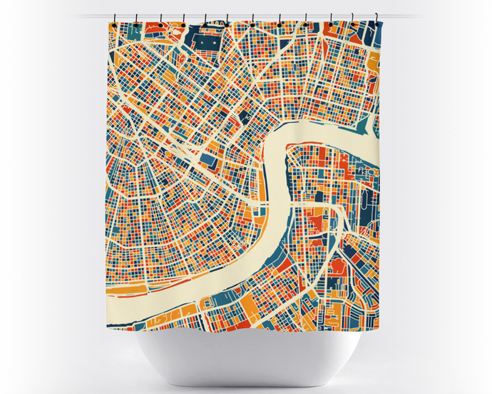 New Orleans Map Shower Curtain - usa Shower Curtain - Chroma Series