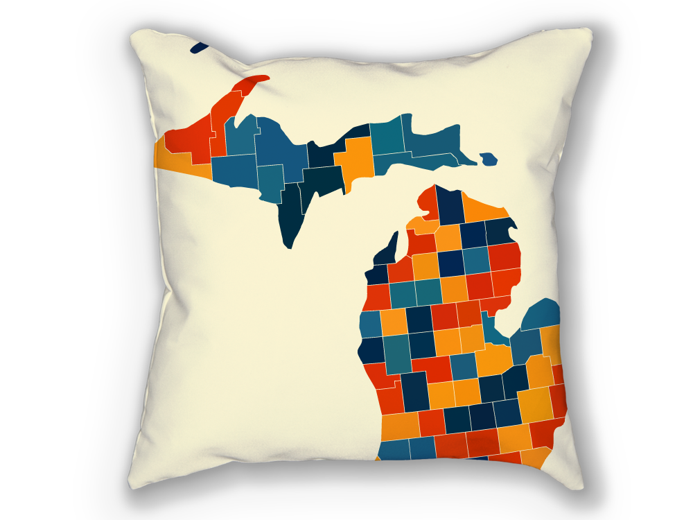 Michigan Map Pillow - MI Map Pillow 18x18