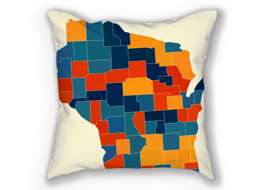 Wisconsin Map Pillow - WI Map Pillow 18x18