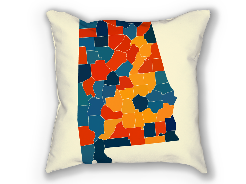 Alabama Map Pillow - AL Map Pillow 18x18
