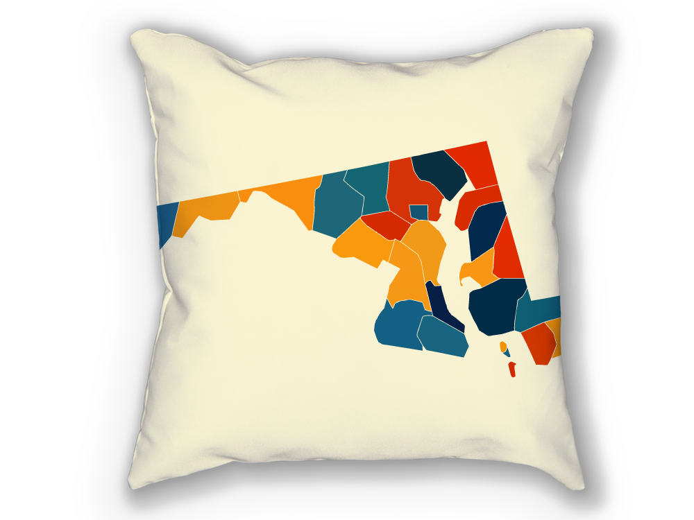 Maryland Map Pillow - MD Map Pillow 18x18
