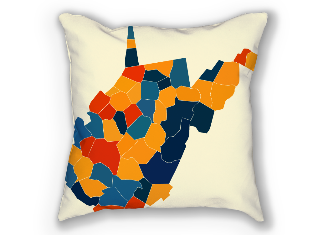 West Virginia Map Pillow - WV Map Pillow 18x18