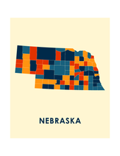 Charger l&#39;image dans la galerie, Affiche cartographique de Nebraska - Style Chroma
