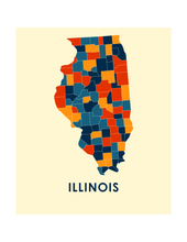 Charger l&#39;image dans la galerie, Affiche cartographique de Illinois - Style Chroma
