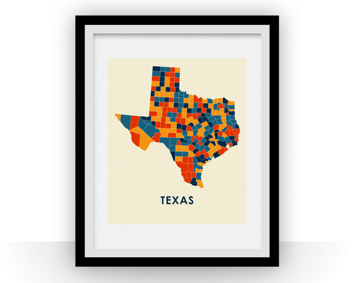Texas Map Print - Full Color Map Poster