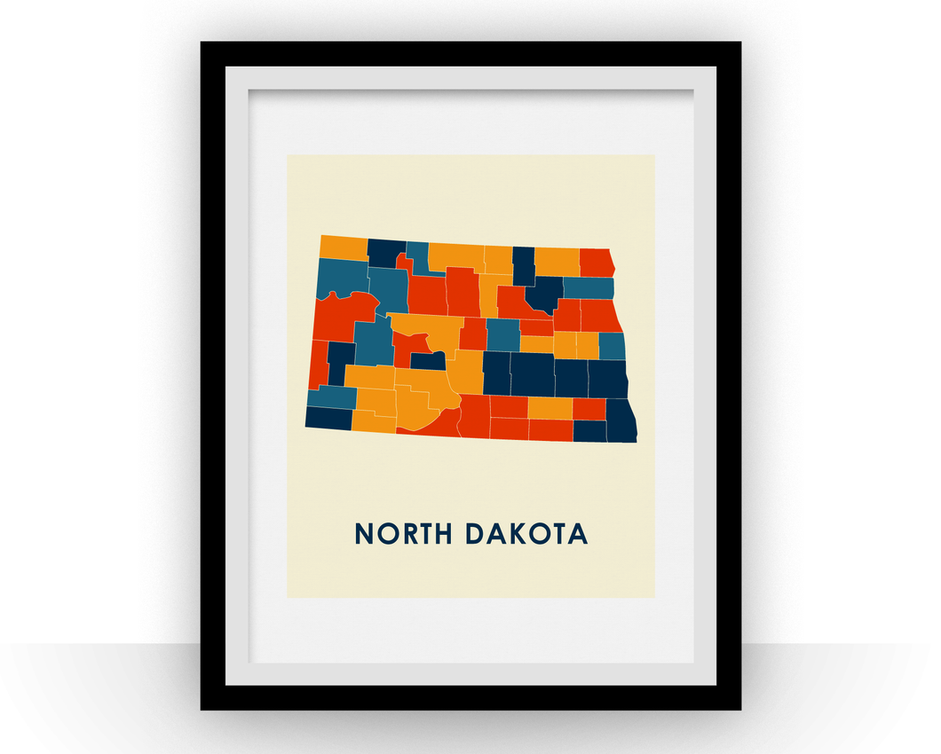 North Dakota Map Print - Full Color Map Poster