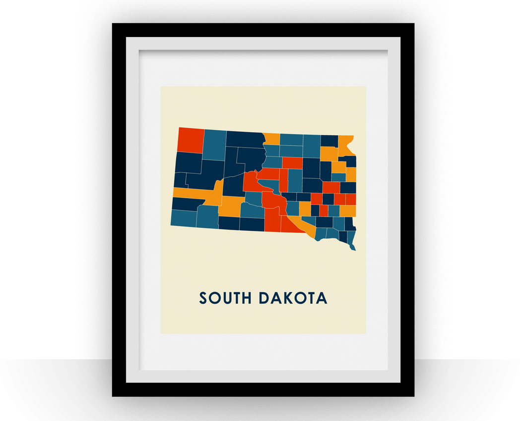 South Dakota Map Print - Full Color Map Poster