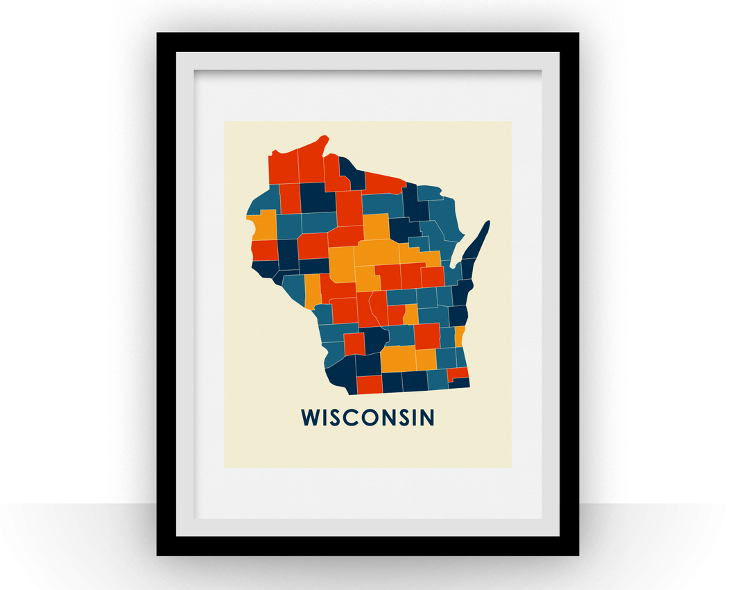 Wisconsin Map Print - Full Color Map Poster