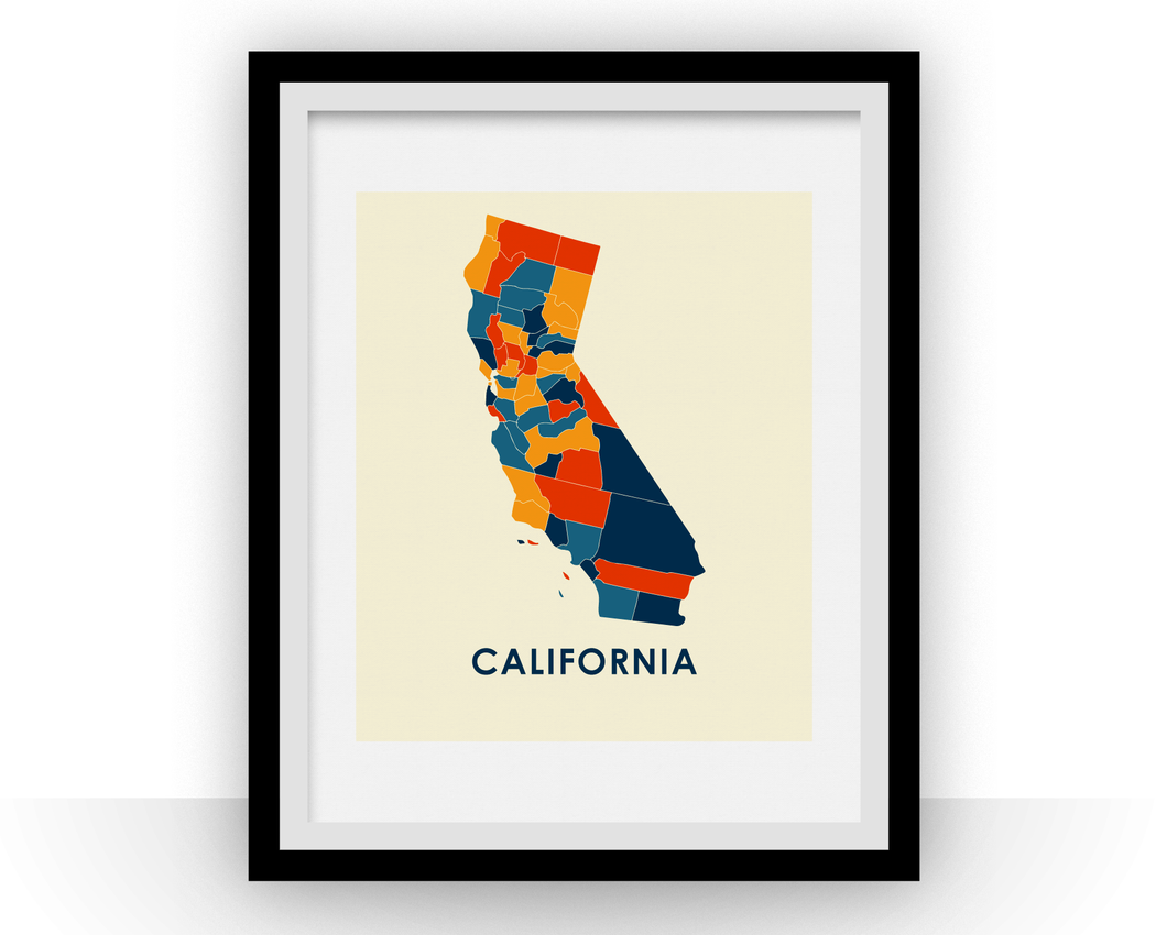 California Map Print - Full Color Map Poster