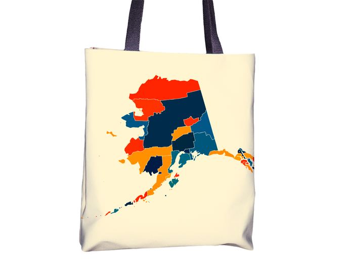 Alaska Map Tote Bag - AK Map Tote Bag 15x15