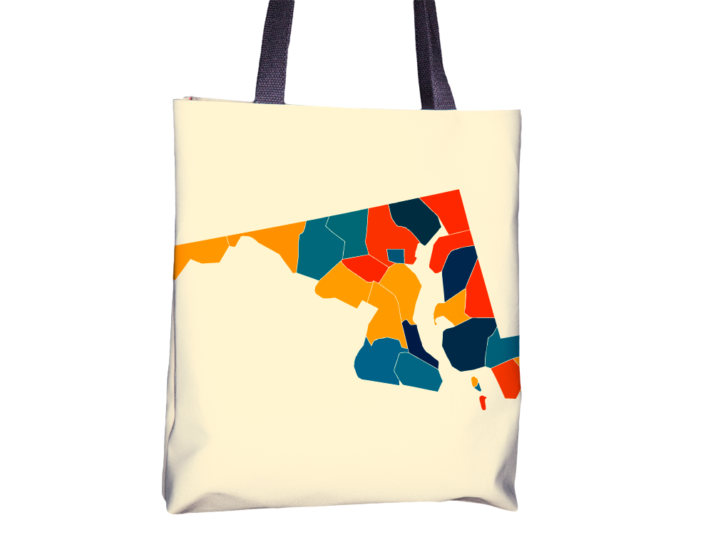 Maryland Map Tote Bag - MD Map Tote Bag 15x15