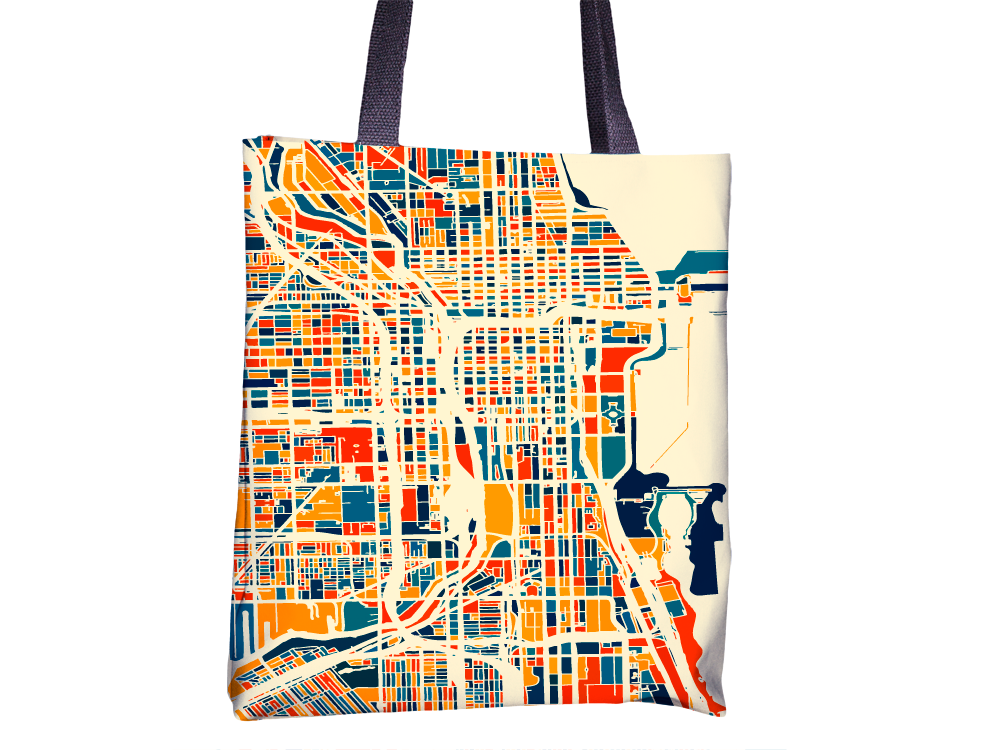 Chicago Map Tote Bag - Illinois Map Tote Bag 15x15