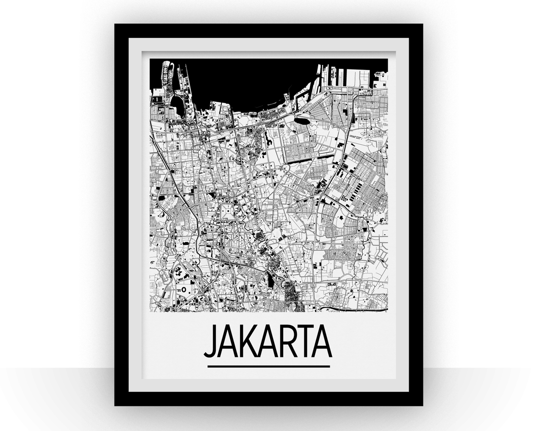 Jakarta Map Poster - indonesia Map Print - Art Deco Series