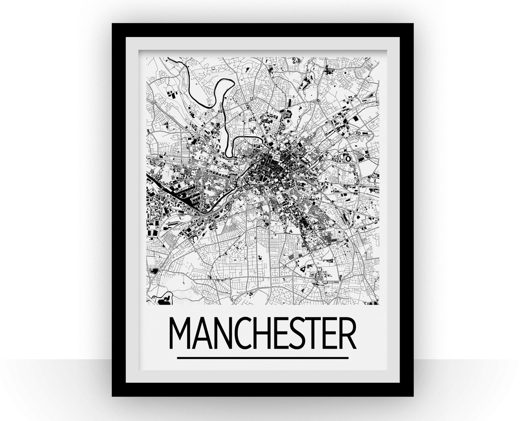 Manchester Map Poster - uk Map Print - Art Deco Series