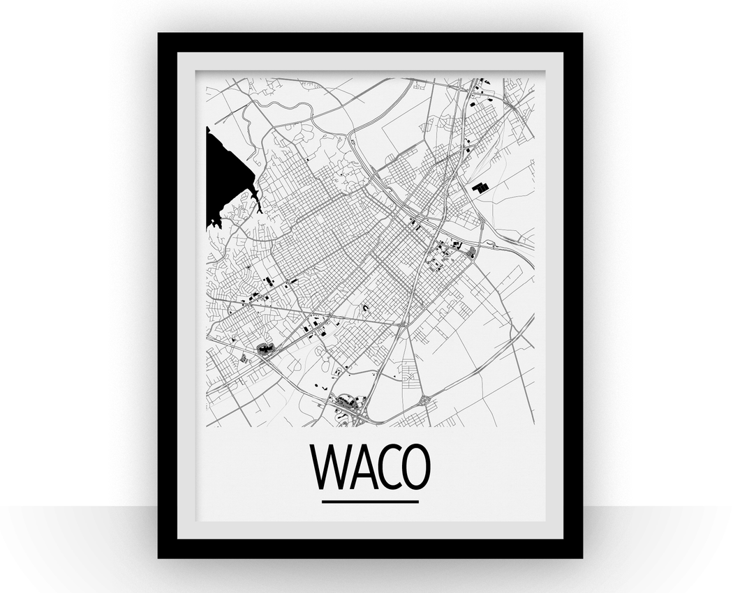 Waco Map Poster - Texas Map Print - Art Deco Series