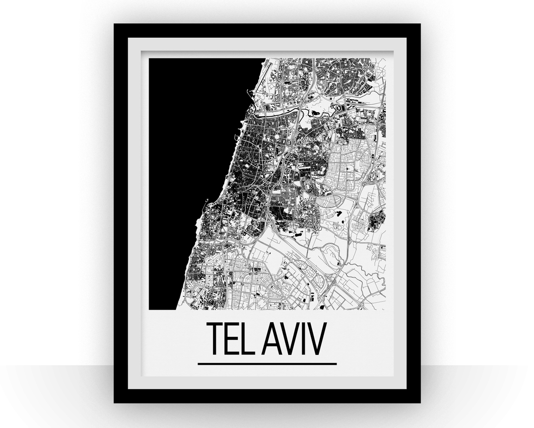 Tel Aviv Map Poster - israel Map Print - Art Deco Series