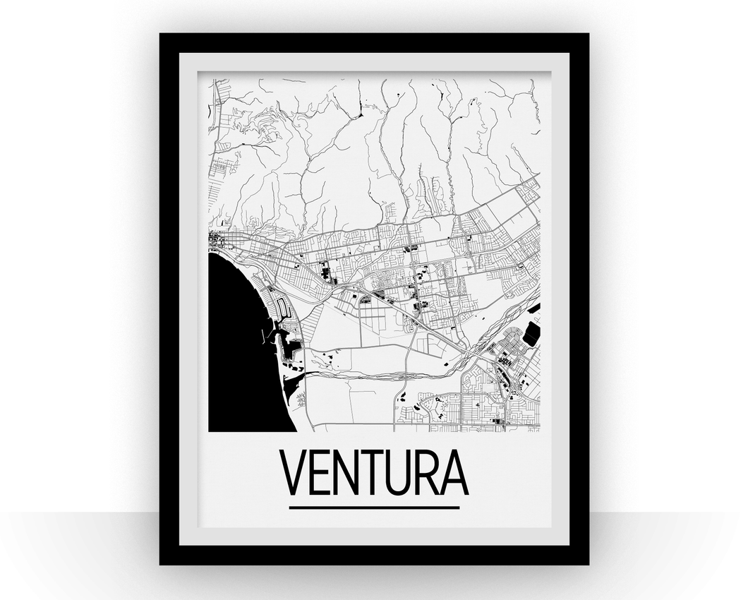 Ventura Map Poster - California Map Print - Art Deco Series