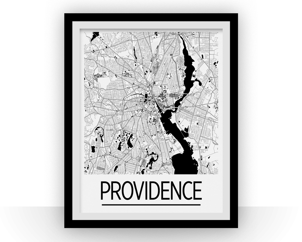 Providence RI Map Poster - Rhode Island Map Print - Art Deco Series