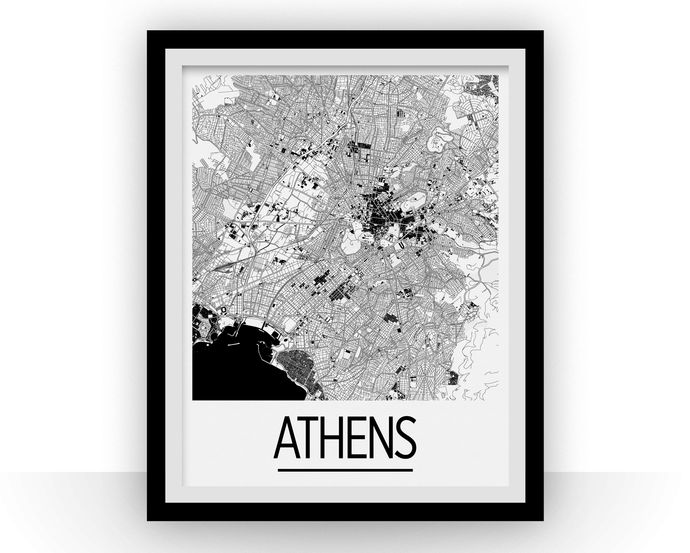 Athens Map Poster - greece Map Print - Art Deco Series