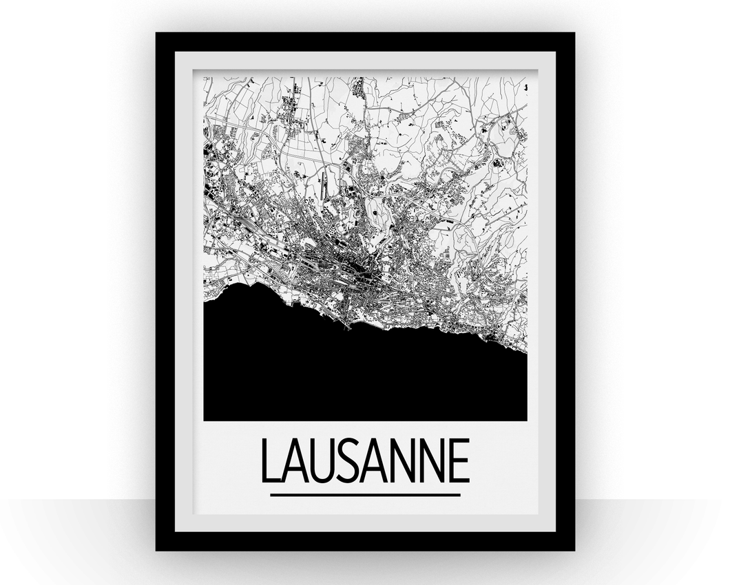 Affiche cartographique de Lausanne - Style Art Déco