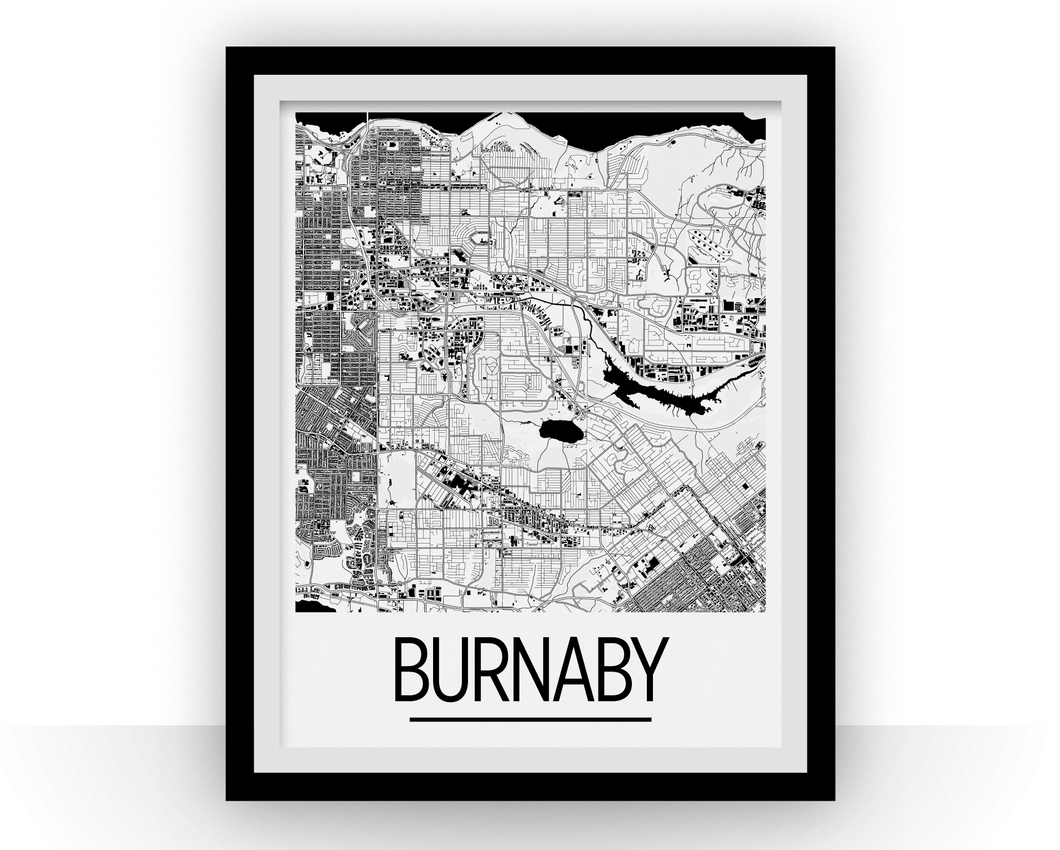 Burnaby British Columbia Map Poster - British Columbia Map Print - Art Deco Series