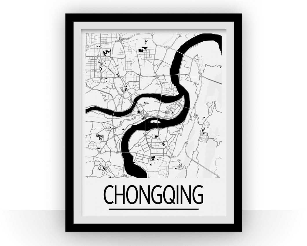 Chongqing Map Poster - china Map Print - Art Deco Series