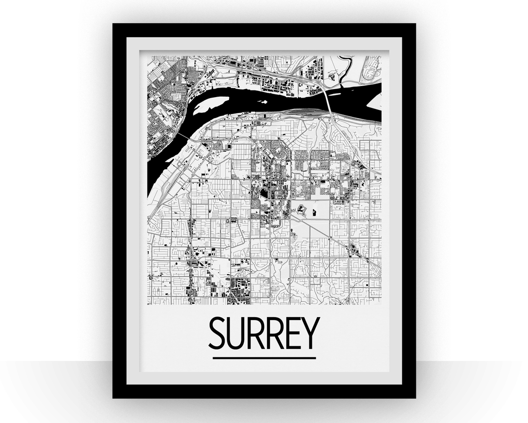 Affiche cartographique de Surrey British Columbia - Style Art Déco