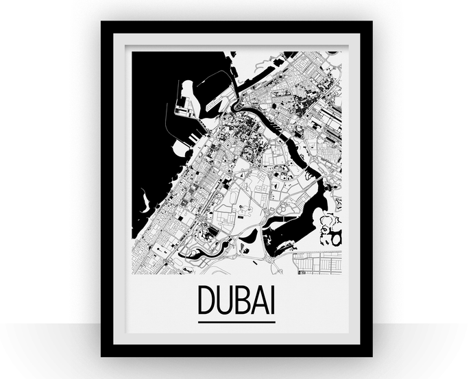 Dubai Map Poster - uae Map Print - Art Deco Series