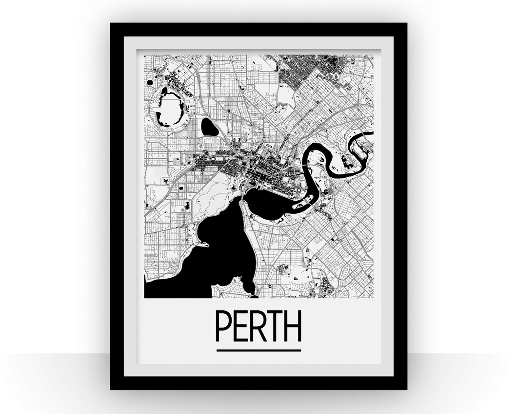 Perth Map Poster - Australia Map Print - Art Deco Series