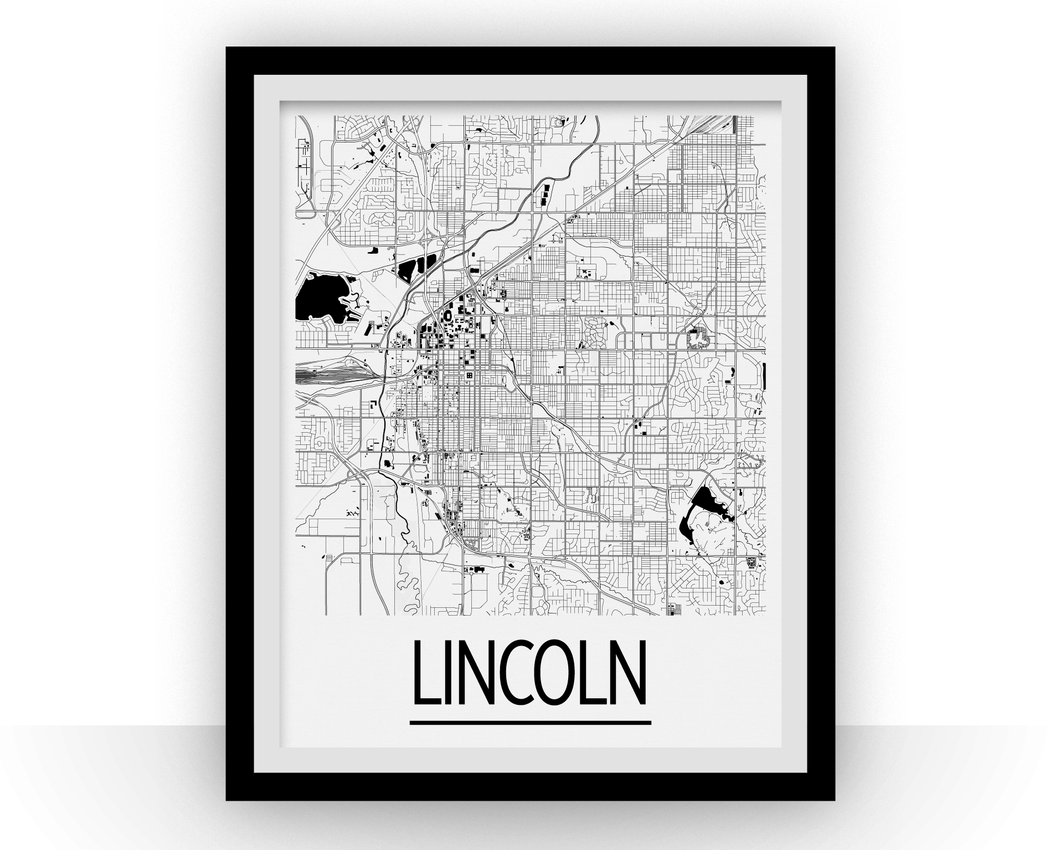 Lincoln Map Poster - usa Map Print - Art Deco Series