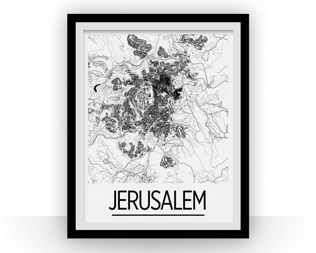Jerusalem Map Poster - israel Map Print - Art Deco Series