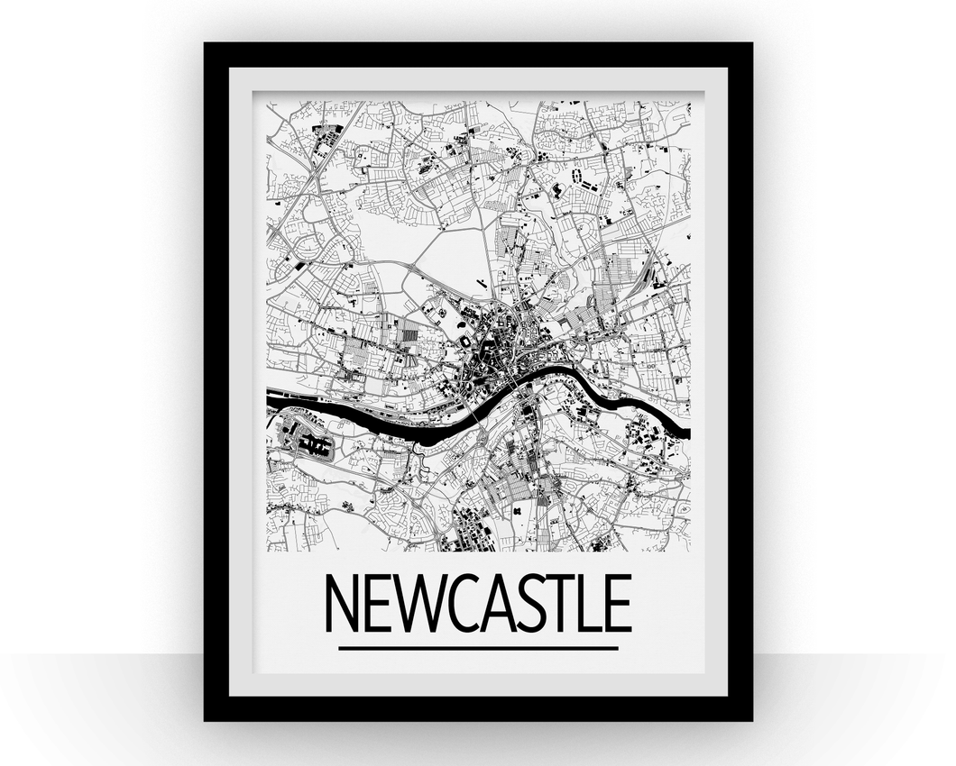 Newcastle Map Poster - England Map Print - Art Deco Series