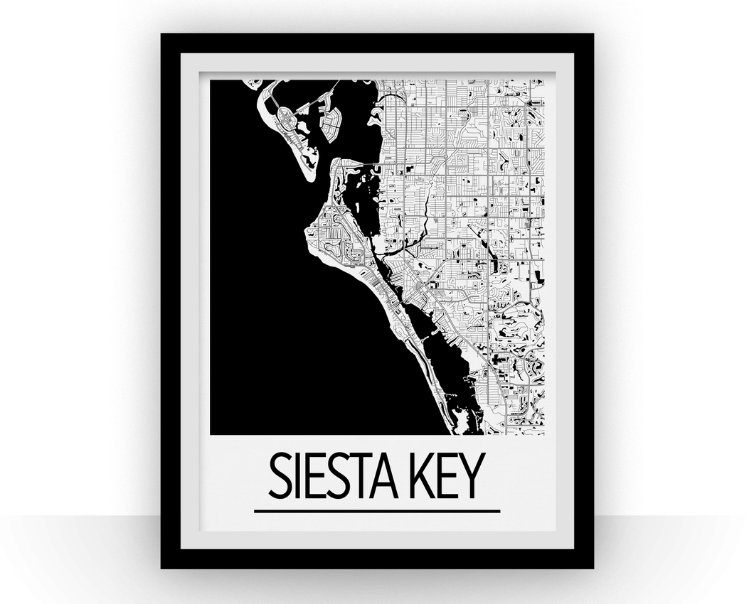 Siesta Key Map Poster - Florida Map Print - Art Deco Series