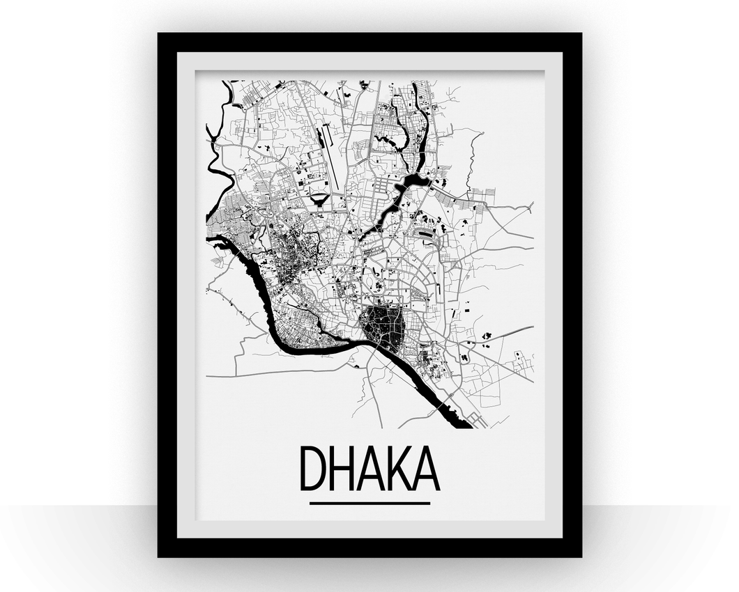 Dhaka Map Poster - bangladesh Map Print - Art Deco Series