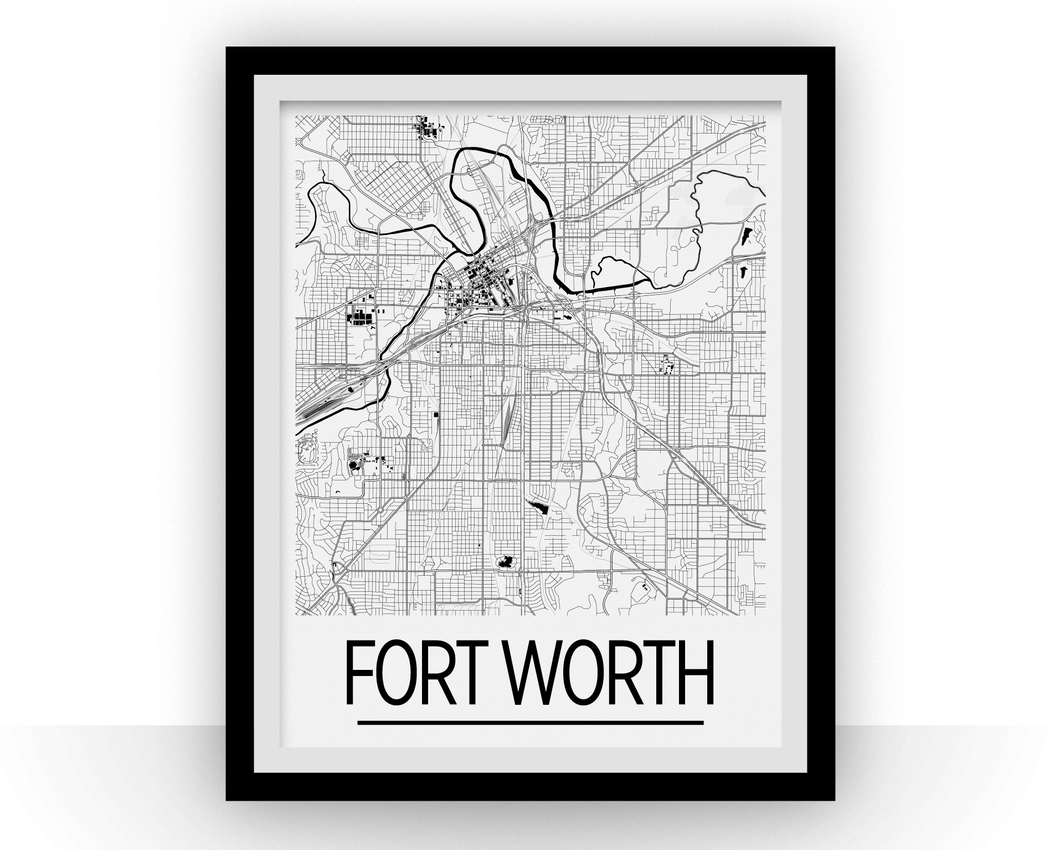 Fort Worth Map Poster - usa Map Print - Art Deco Series