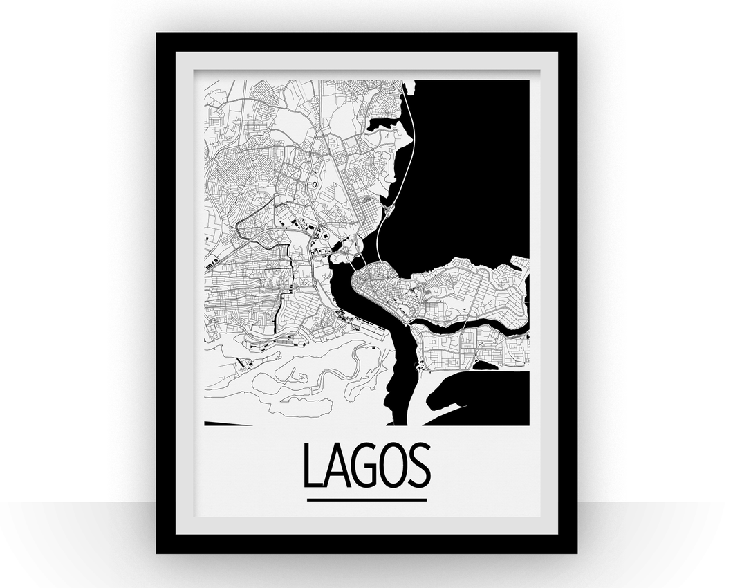 Lagos Map Poster - nigeria Map Print - Art Deco Series
