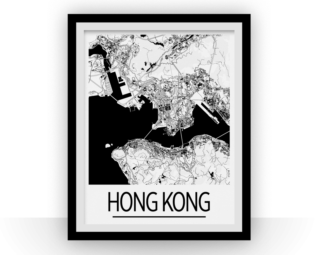 Hong Kong Map Poster - hong kong Map Print - Art Deco Series