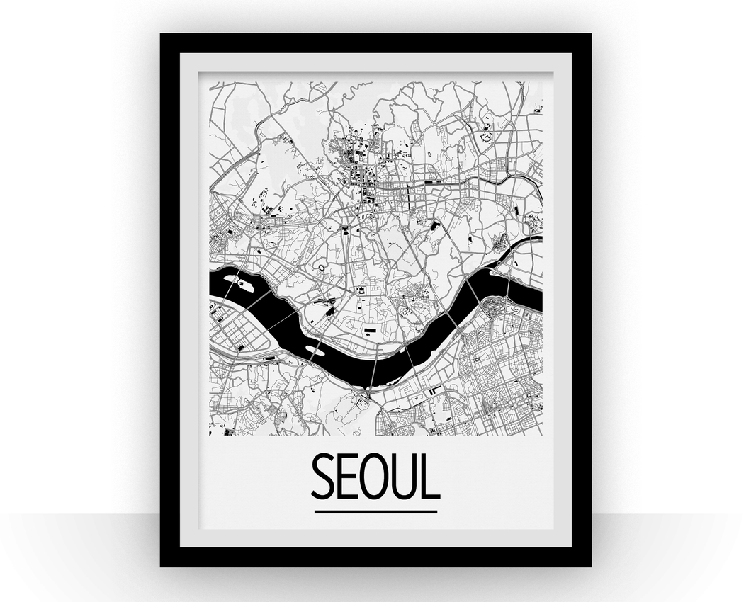 Seoul Map Poster - south korea Map Print - Art Deco Series