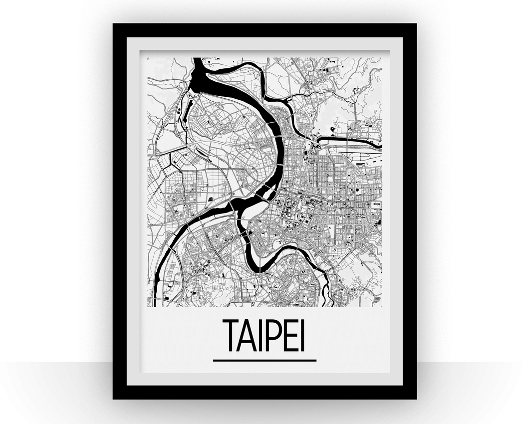 Taipei Map Poster - taiwan Map Print - Art Deco Series