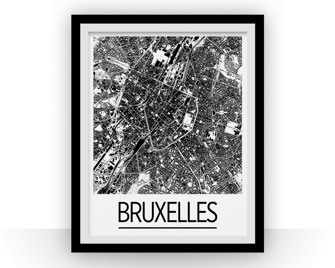 Brussels Map Poster - belgium Map Print - Art Deco Series