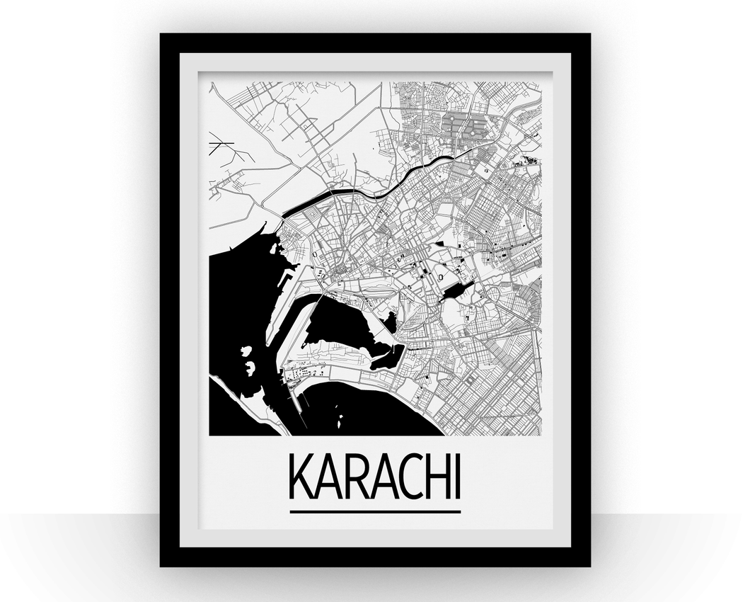 Karachi Map Poster - pakistan Map Print - Art Deco Series