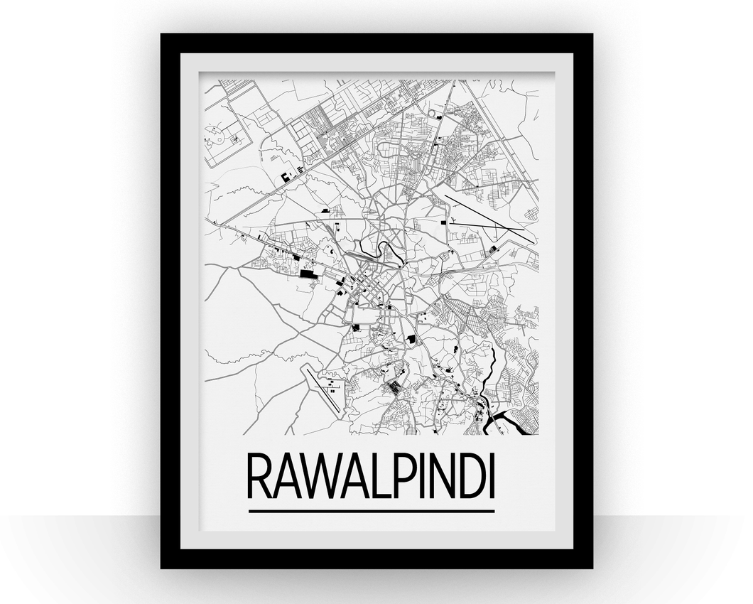 Rawalpindi Map Poster - Pakistan Map Print - Art Deco Series